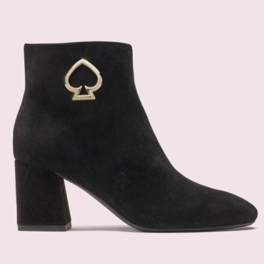 NIB - Kate Spade Alihandra Black Luxe Suede Leather Logo Ankle Boots- Size 10
